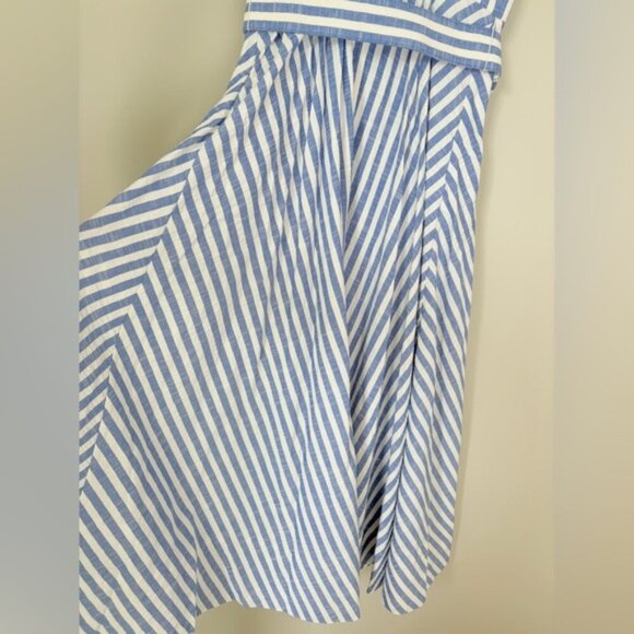 NEW Cara Cara Calypso Midi Dress Ivory Blue Striped Seersucker | US 6 UK 10 - Picture 11 of 14